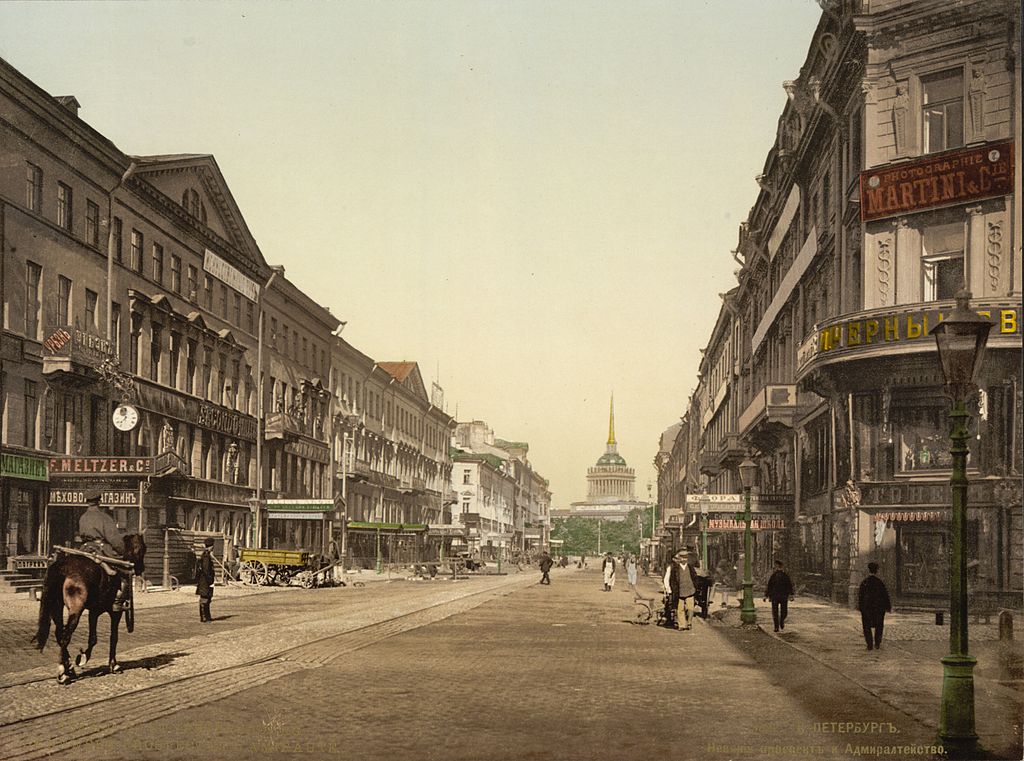 Невский проспект и Адмиралтейство в Санкт-Петербурге (Россия). Цветная фотолитография XIX века, 1890—1900 гг. (Wikimedia Commons)