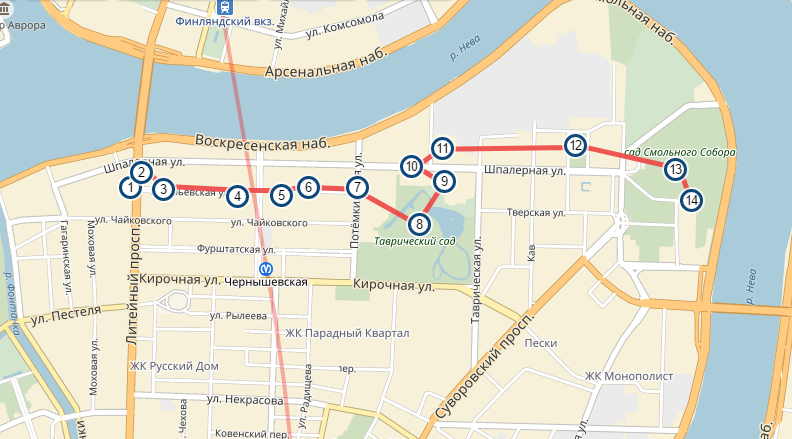 Как доехать до метро чернышевская. Путь от Таврического сада до Смольного собора. Смольный на карте Санкт-Петербурга.