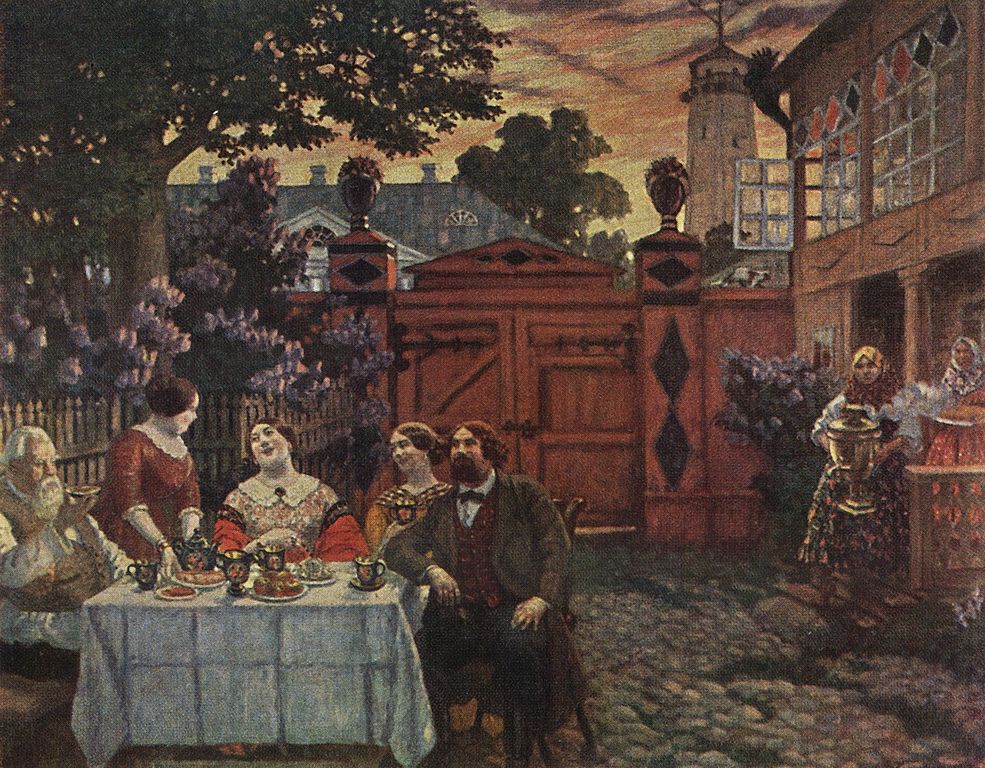 Борис Михайлович Кустодиев. Чаепитие, 1913 г.  Источник: частное собрание (Art-Catalog.ru)