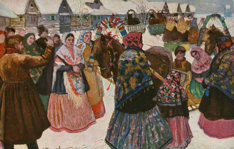 Смотрины молодых, А. Н. Третьяков. В деревне, 1867 г. (Wikimedia Commons)